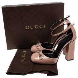 مملوكة مسبقًا صندل غوتشي جلد لامع وردي فاتح مزين هورسبيت سير كاحل مقاس 37.5