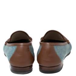 مملوكة مسبقًا حذاء لوفرز غوتشي هورسبيت جلد ودنيم أزرق/بني مقاس 38.5