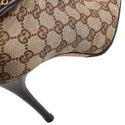 Pre Owned Gucci Beige/Brown GG Canvas And Leather Horsebit Ankle Boots Size 36.5