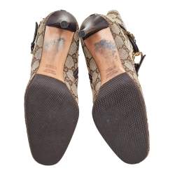 Pre Owned Gucci Beige/Brown GG Canvas And Leather Horsebit Ankle Boots Size 36.5