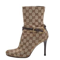Gucci brown Victoire monogram canvas ankle boot heel 38.5 US. 8.5