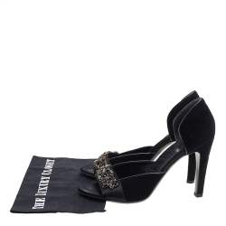مملوكة مسبقًا Gucci Black Velvet And Satin Embellished Open Toe D'orsay Pumps Size 41