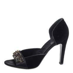 مملوكة مسبقًا Gucci Black Velvet And Satin Embellished Open Toe D'orsay Pumps Size 41