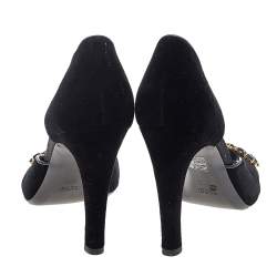 مملوكة مسبقًا Gucci Black Velvet And Satin Embellished Open Toe D'orsay Pumps Size 41