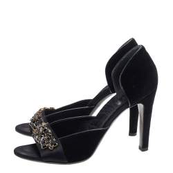 مملوكة مسبقًا Gucci Black Velvet And Satin Embellished Open Toe D'orsay Pumps Size 41