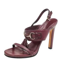 Gucci Burgundy Leather Horsebit Tassel Emily Slingback Sandals Size 38.5