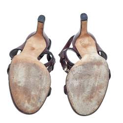 Gucci Burgundy Leather Horsebit Tassel Emily Slingback Sandals Size 38.5