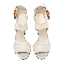 Gucci Off White Leather Ankle Wrap Sandals Size 36