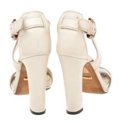 Gucci Off White Leather Ankle Wrap Sandals Size 36