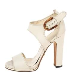 Gucci Off White Leather Ankle Wrap Sandals Size 36