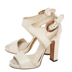 Gucci Off White Leather Ankle Wrap Sandals Size 36
