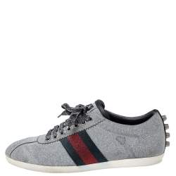 Gucci Silver Glitter Bambi Web Low-Top Sneakers Size 36.5