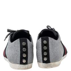 Gucci Silver Glitter Bambi Web Low-Top Sneakers Size 36.5