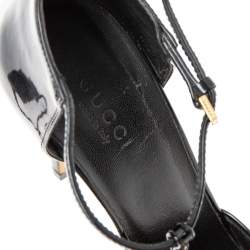 Pre Owned Gucci Black Patent Leather Pointed Toe T Strap Pumps Size 36