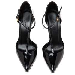 Pre Owned Gucci Black Patent Leather Pointed Toe T Strap Pumps Size 36