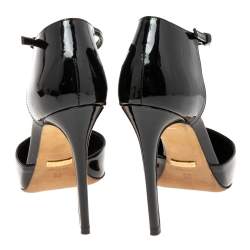 Pre Owned Gucci Black Patent Leather Pointed Toe T Strap Pumps Size 36