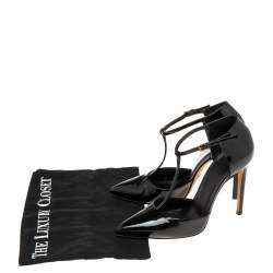 Pre Owned Gucci Black Patent Leather Pointed Toe T Strap Pumps Size 36