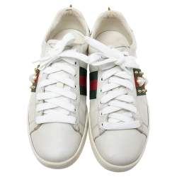 Pre Owned حذاء رياضي غوتشي أيس جلد أبيض مرصع برباط مقاس 36