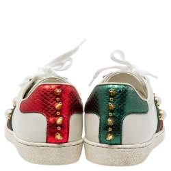 Pre Owned حذاء رياضي غوتشي أيس جلد أبيض مرصع برباط مقاس 36