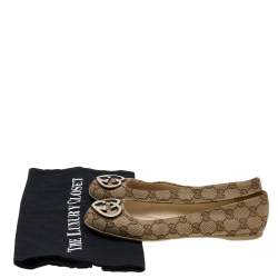 Pre Owned Gucci Beige GG Canvas Heart Shaped Interlocking GG Ballet Flats Size 36