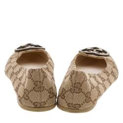Pre Owned Gucci Beige GG Canvas Heart Shaped Interlocking GG Ballet Flats Size 36