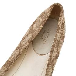 Pre Owned Gucci Beige GG Canvas Heart Shaped Interlocking GG Ballet Flats Size 36