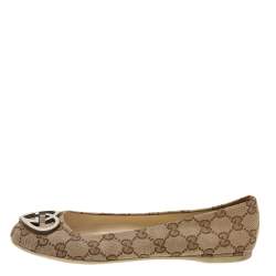Pre Owned Gucci Beige GG Canvas Heart Shaped Interlocking GG Ballet Flats Size 36