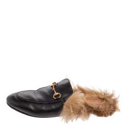 Pre Owned Gucci Black Leather Horsebit Princetown Horsebit Flat Mules Size 38