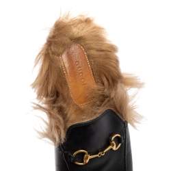 Pre Owned Gucci Black Leather Horsebit Princetown Horsebit Flat Mules Size 38