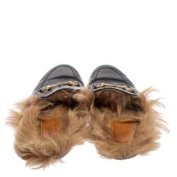 Pre Owned Gucci Black Leather Horsebit Princetown Horsebit Flat Mules Size 38