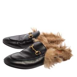 Pre Owned Gucci Black Leather Horsebit Princetown Horsebit Flat Mules Size 38
