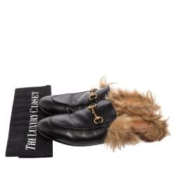 Pre Owned Gucci Black Leather Horsebit Princetown Horsebit Flat Mules Size 38