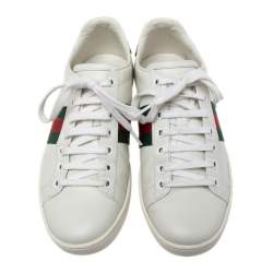 Pre Owned حذاء رياضي غوتشي أيس ويب جلد أبيض مقاس 37