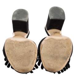 Pre Owned صندل سلايد غوتشي جي جي مارمونت سويدي أسود بشراشيب مقاس 39.5