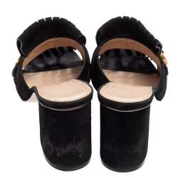 Pre Owned صندل سلايد غوتشي جي جي مارمونت سويدي أسود بشراشيب مقاس 39.5