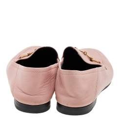 Pre Owned حذاء لوفرز غوتشي جلد وردي مزين هورسبيت سليب أون مقاس 36.5