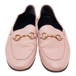 Pre Owned حذاء لوفرز غوتشي جلد وردي مزين هورسبيت سليب أون مقاس 36.5