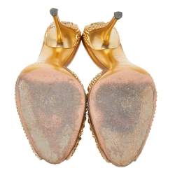 Pre Owned صندل سلايد غوتشي جلد مرصع ذهبي مقدمة مفتوحة مقاس 39.5