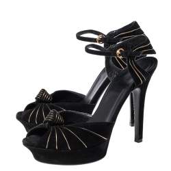 Pre Owned Gucci Black Suede Kelly Knot Platform Sandals Size 41