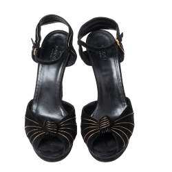 Pre Owned Gucci Black Suede Kelly Knot Platform Sandals Size 41