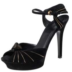 Pre Owned Gucci Black Suede Kelly Knot Platform Sandals Size 41