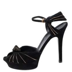 Pre Owned Gucci Black Suede Kelly Knot Platform Sandals Size 41
