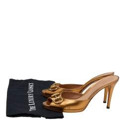Pre Owned Gucci Metallic Gold Leather Horsebit Peep Toe Slide Sandals Size 39