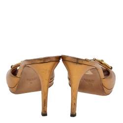 Pre Owned Gucci Metallic Gold Leather Horsebit Peep Toe Slide Sandals Size 39