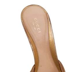 Pre Owned Gucci Metallic Gold Leather Horsebit Peep Toe Slide Sandals Size 39