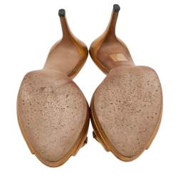 Pre Owned Gucci Metallic Gold Leather Horsebit Peep Toe Slide Sandals Size 39