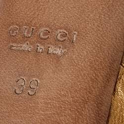 Pre Owned Gucci Metallic Gold Leather Horsebit Peep Toe Slide Sandals Size 39