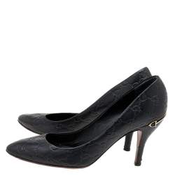 Pre Owned Gucci Black Guccissima Leather Horsebit Heel Pumps Size 39