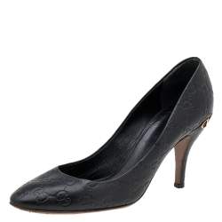 Pre Owned Gucci Black Guccissima Leather Horsebit Heel Pumps Size 39