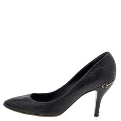 Pre Owned Gucci Black Guccissima Leather Horsebit Heel Pumps Size 39